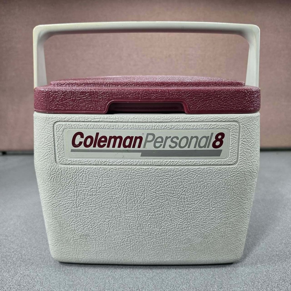 Coleman Personal 8 Cooler Box 8qt Gray Burgundy Good Vintage 5272 USA